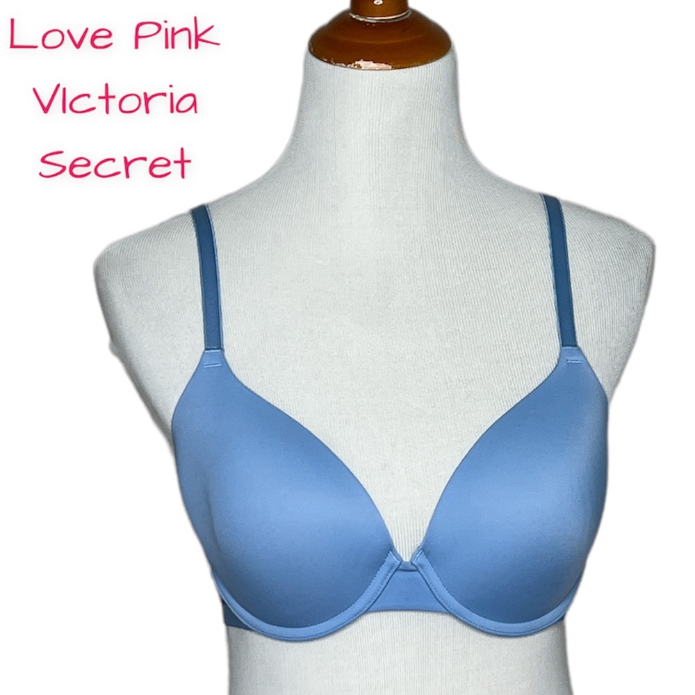 Victoria Secret Love Pink Bra 32E (DD) Adjustable Blue T-Shirt Wear Everywhere
